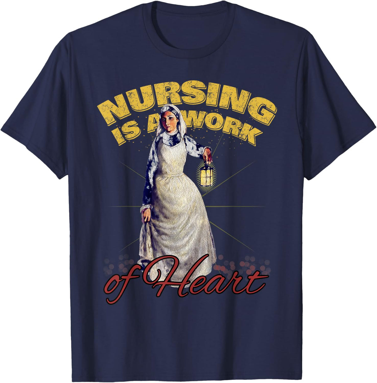 Nursing is a Work of Heart T-Shirt - Navy Blue