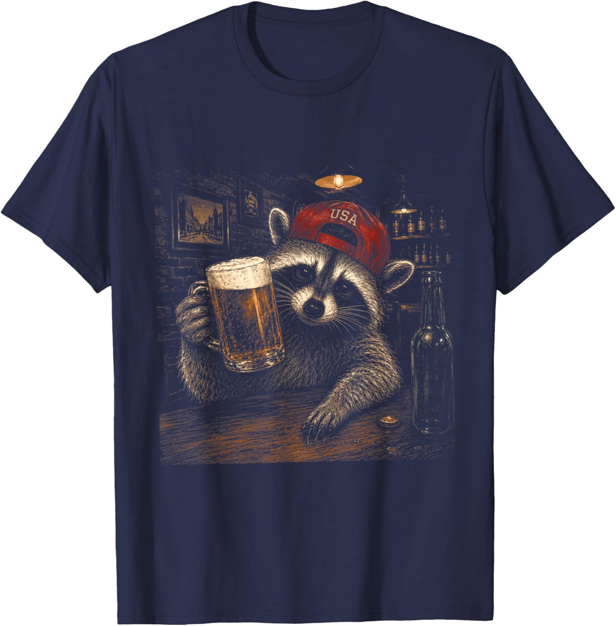Racoon Drinking Beer Patriotic Fourth Meme Independence Day T-Shirt - Navy Blue