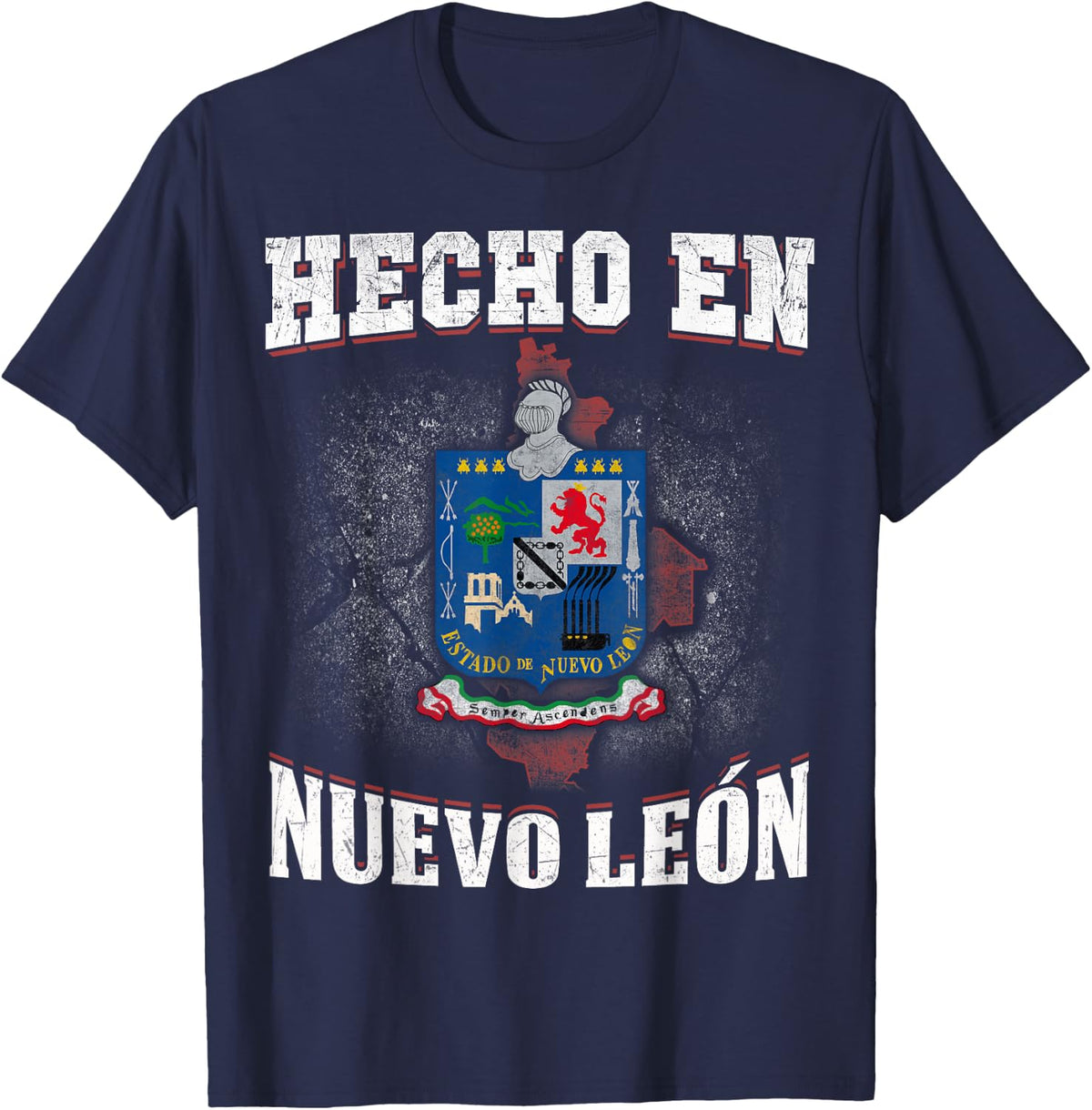 Hecho En Nuevo Leon Mexican flag t-shirt coat of arms clothe - Navy Blue