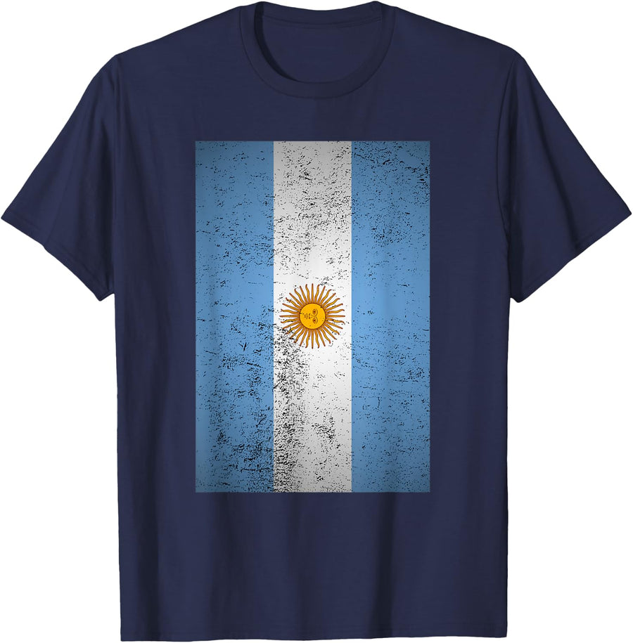 Grunge Argentina Flag Vintage South America Argentinian Gift T-Shirt - Navy Blue