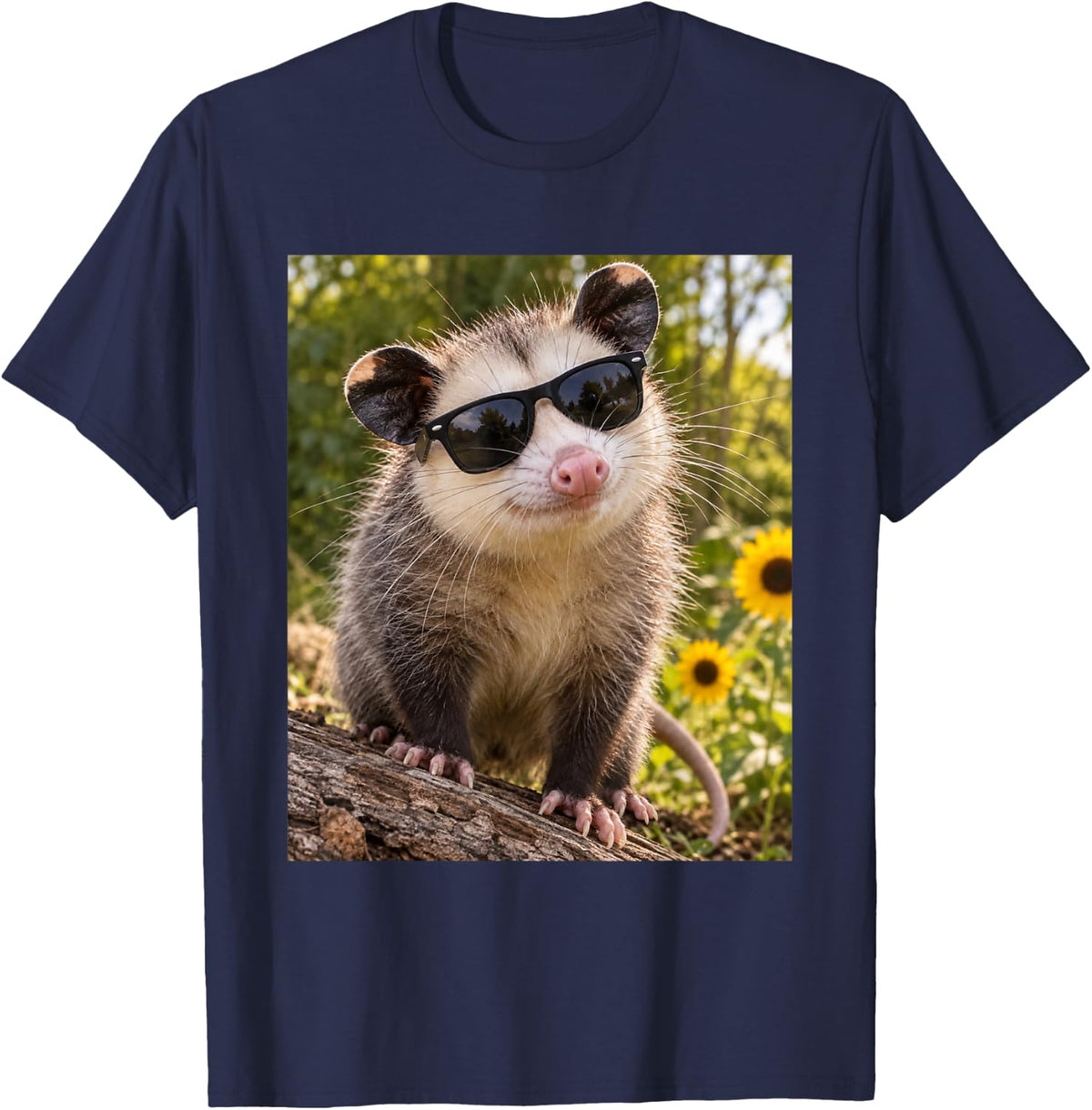 Opossum Possum Wearing Sunglasses Funny Graphic T-Shirt - Navy Blue