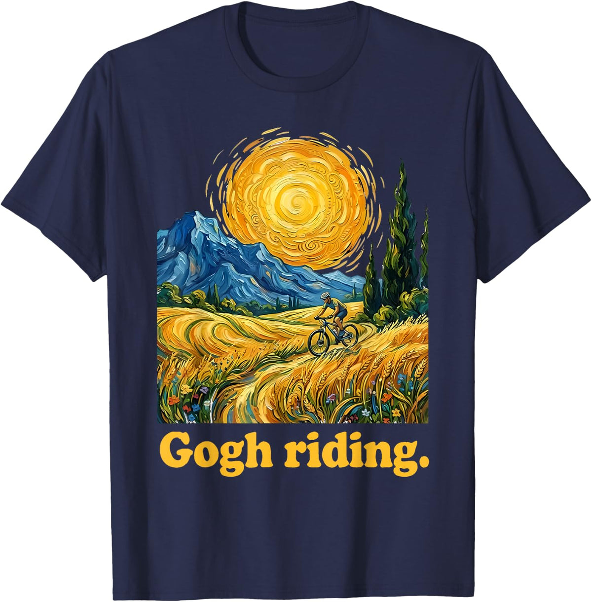 Gogh Riding Funny Cycling Van Gogh Art Bike T-Shirt - Navy Blue