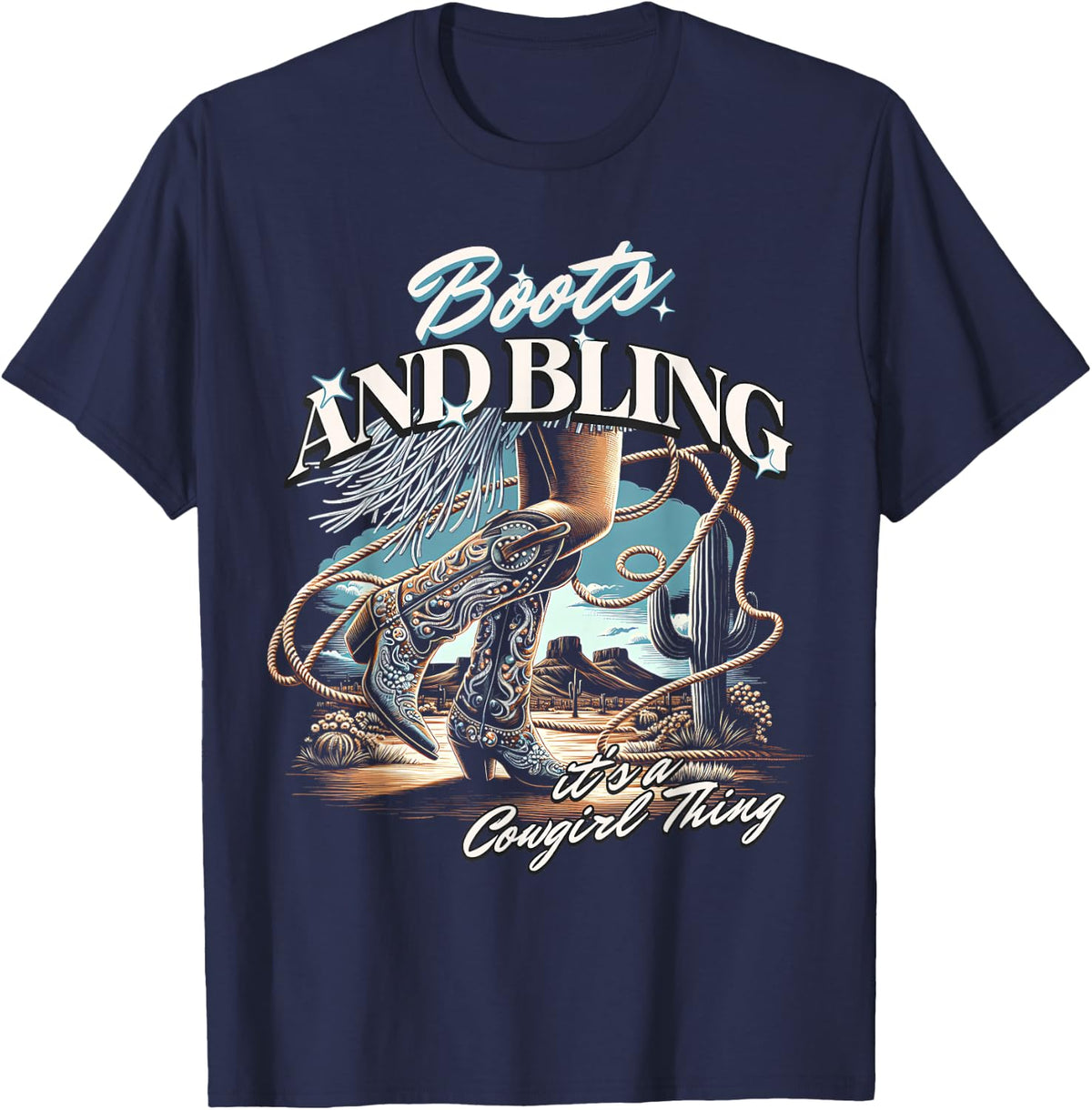 Boots & Bling its a Cowgirl Thing Cowgirl Melanin Rodeo T-Shirt - Navy Blue