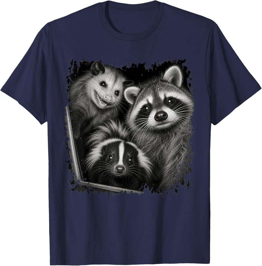 Trash Panda Night Crew Funny Raccoon Opossum Skunk Vintage T-Shirt - Navy Blue