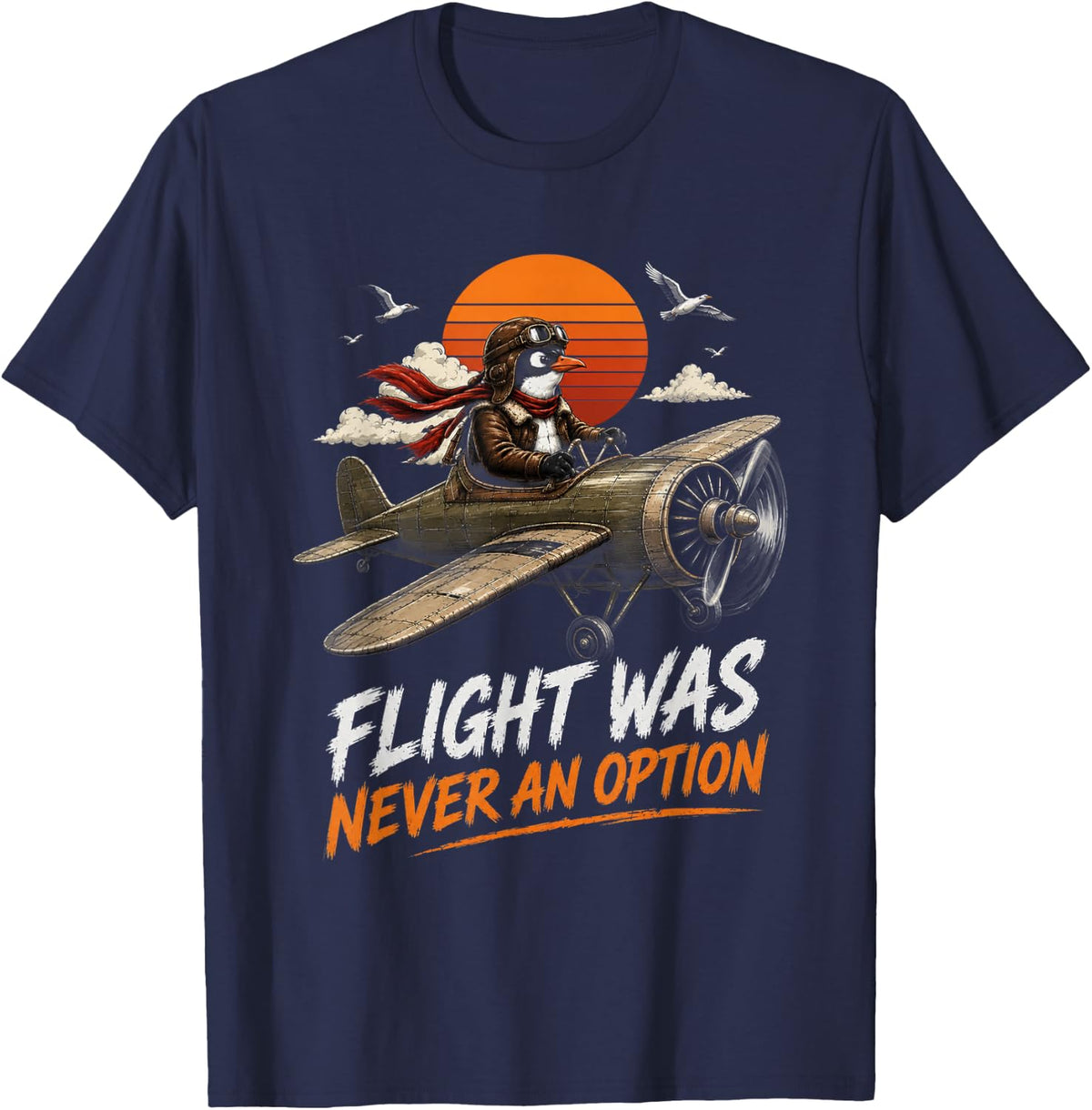Penguin Pilot Vintage Aviation T-Shirt - Navy Blue