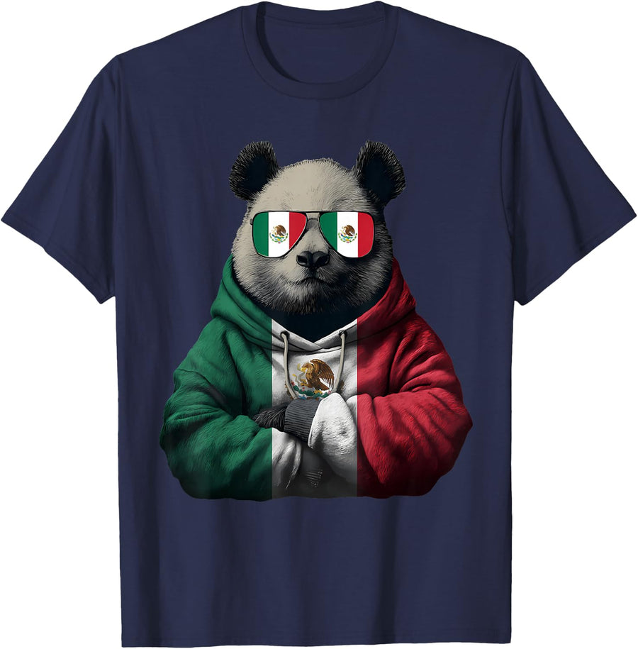 Mexico Flag Panda Mexican Pride Mexican Roots Mexican Flag T-Shirt - Navy Blue