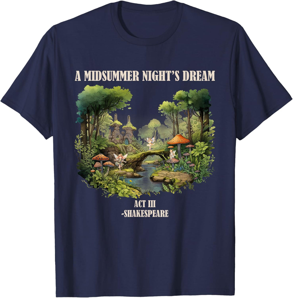 Shakespeare Midsummer Night's Dream Act III Fairy Drama T-Shirt - Navy Blue