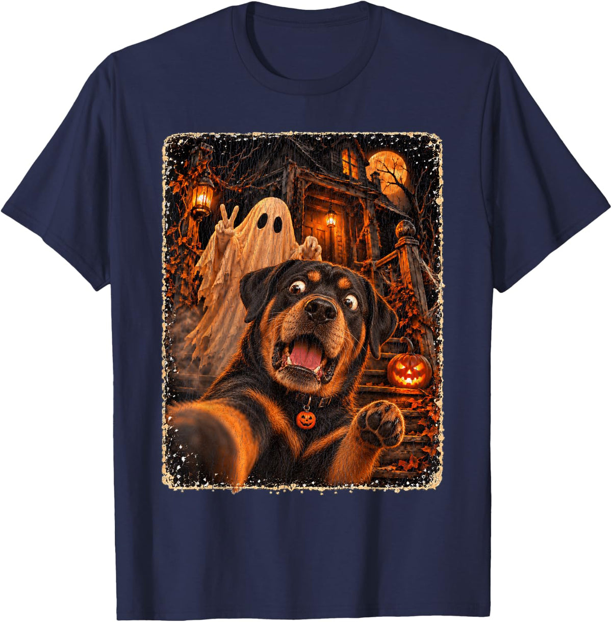 Rottweiler Selfie Ghost T-Shirt - Navy Blue
