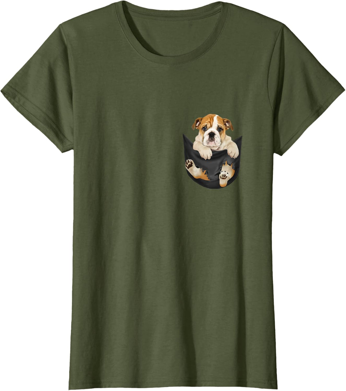 Dog Lovers Gifts Bulldog In Pocket Funny Dog Face T-Shirt for Men Women Kids - Olive Green