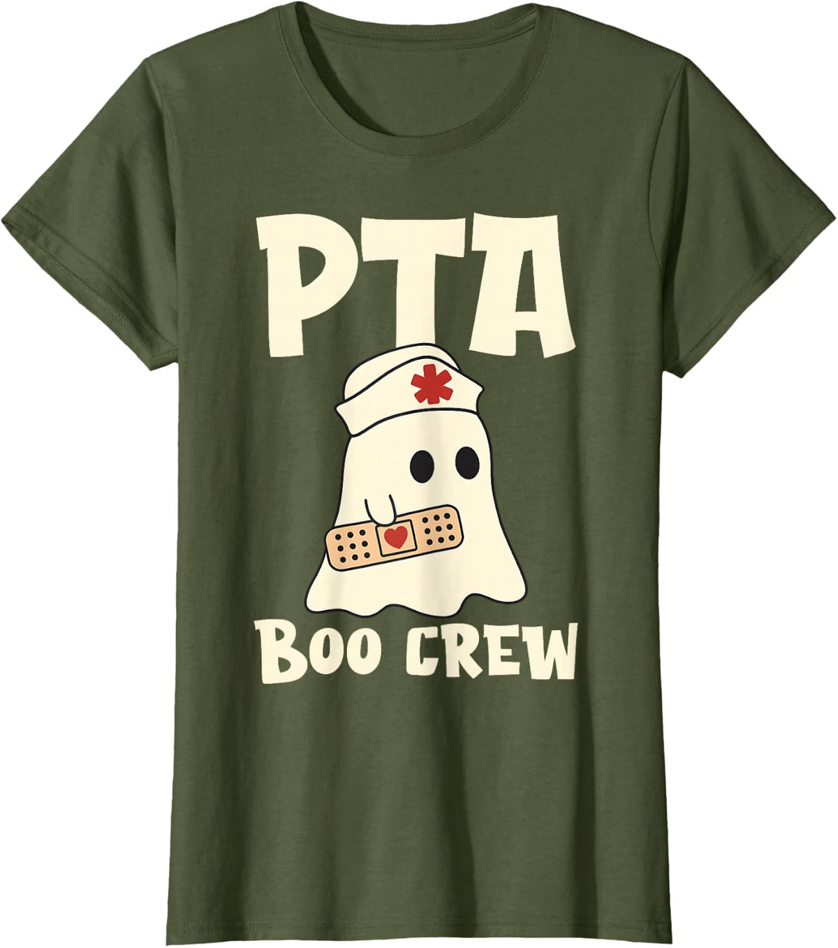 Ghost PTA Boo Crew Halloween PTA Physical Therapy Assistant T-Shirt - Olive Green