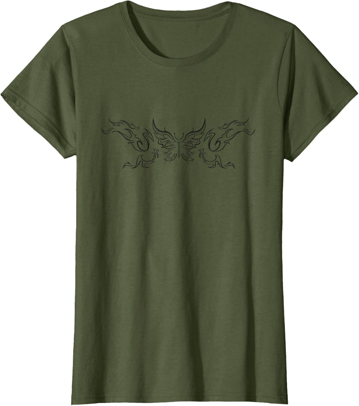Tattoo Butterfly Grunge Fairycore Aesthetic Goth T-Shirt - Olive Green