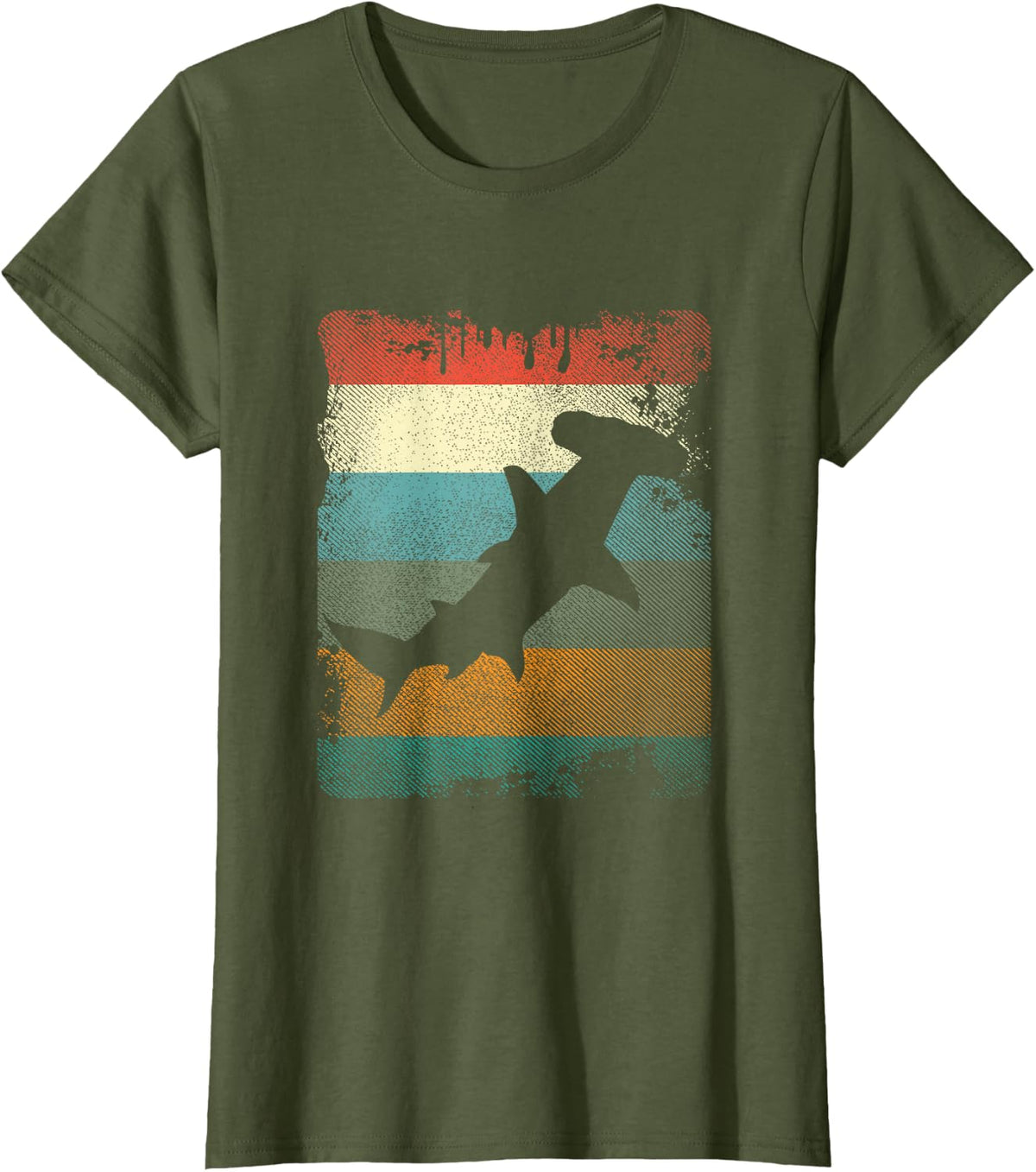 Vintage Hammer Head Shark T-Shirt Retro Shark Lover Gift T-Shirt - Olive Green