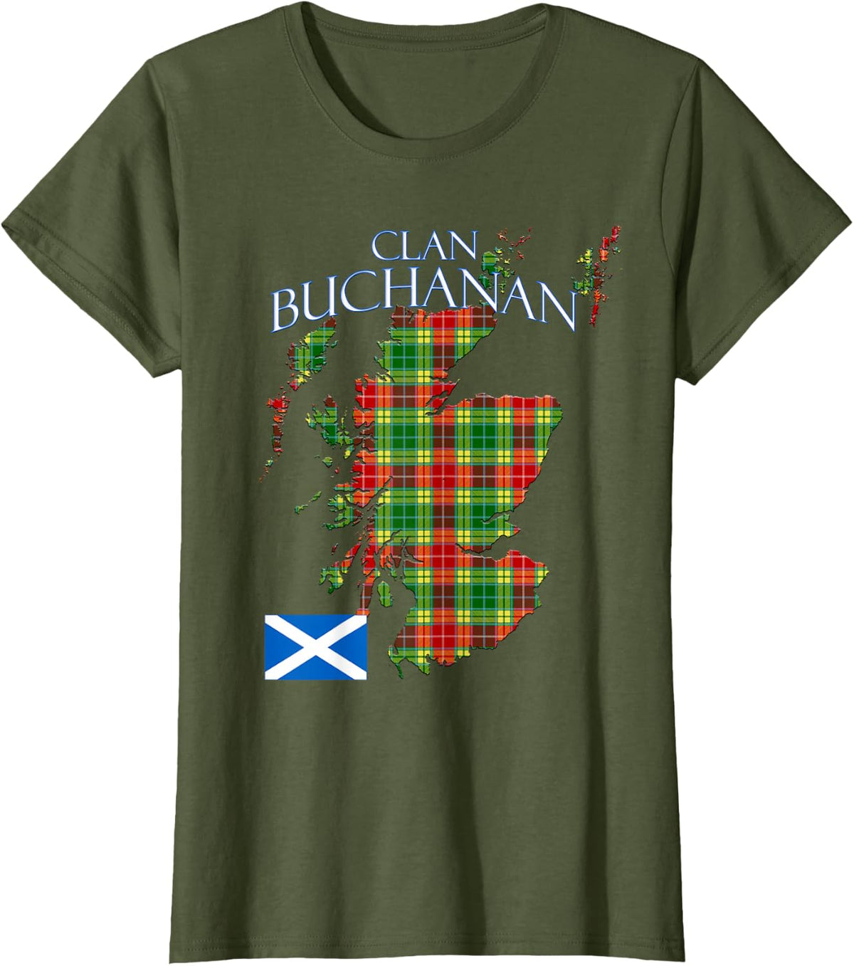 Buchanan Scottish Clan Tartan Scotland T-Shirt - Olive Green
