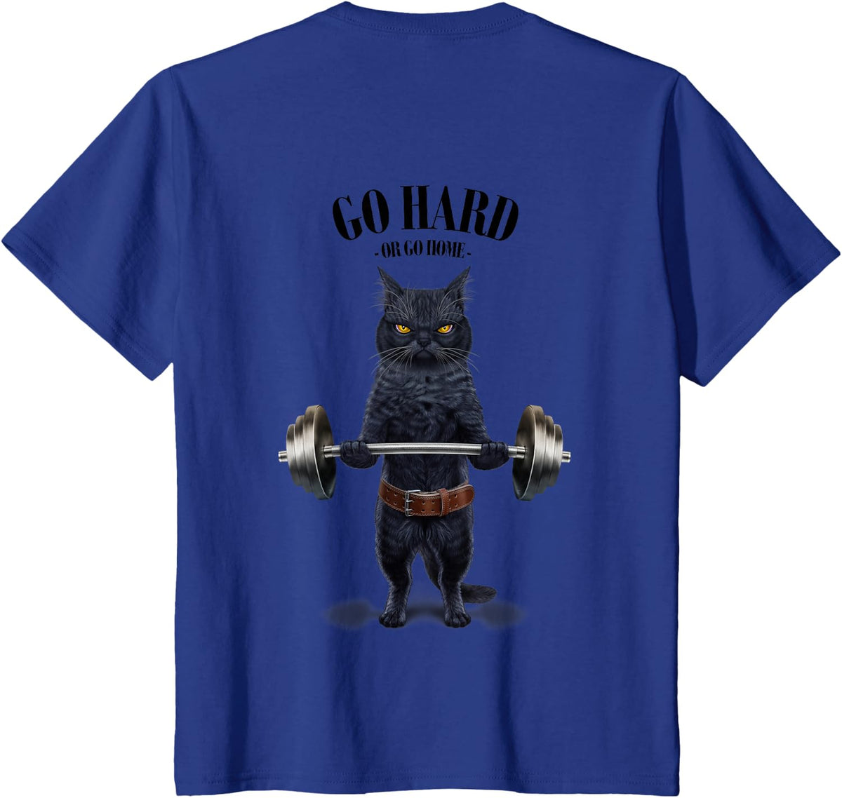 Black Cat Weightlifting Barbell Gym Workout Fitness T-Shirt - Royal Blue