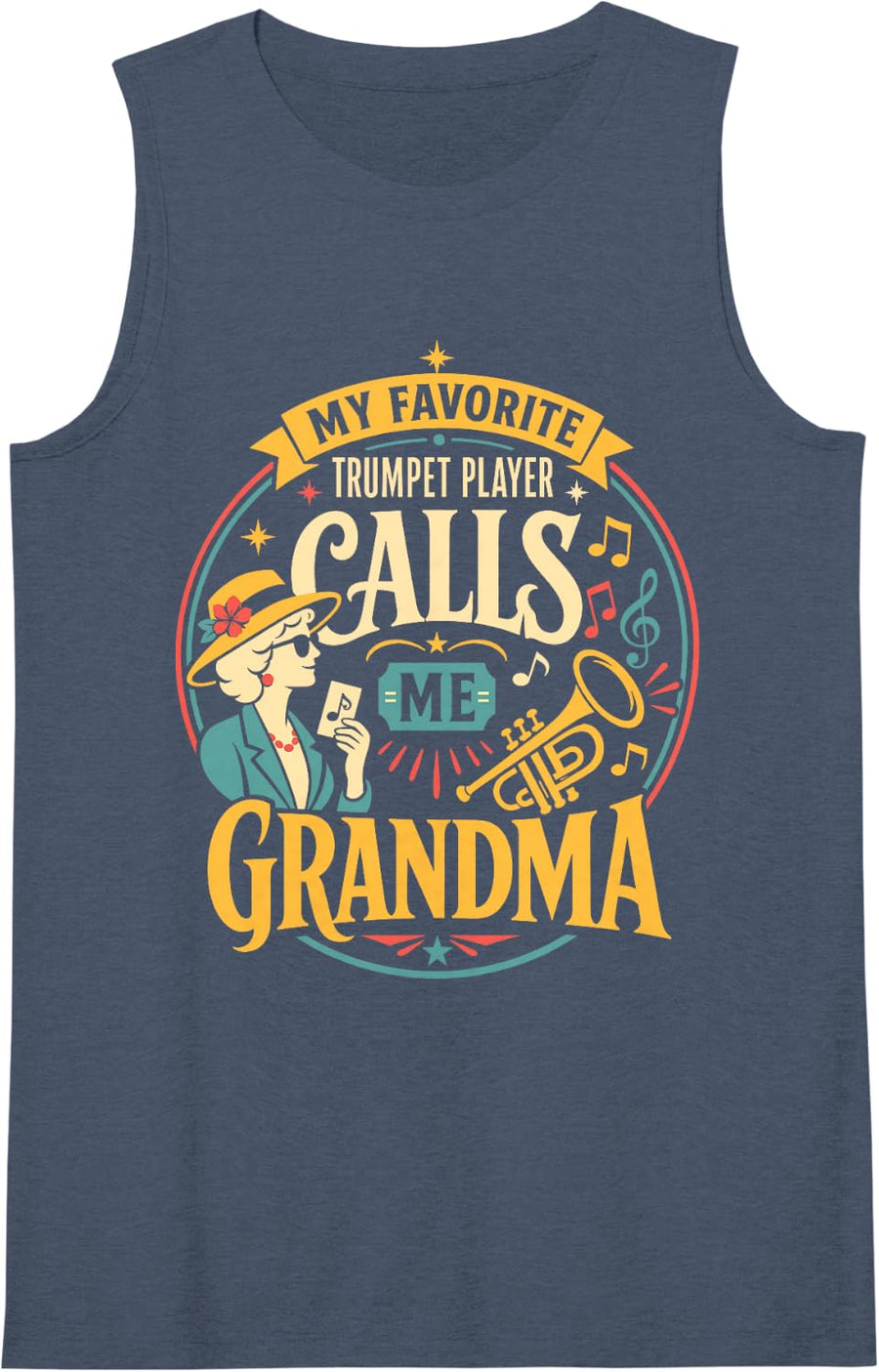 Women's My Favorite Trumpet Player Calls Me Grandma Sleeveless Tank Top - Navy Blue