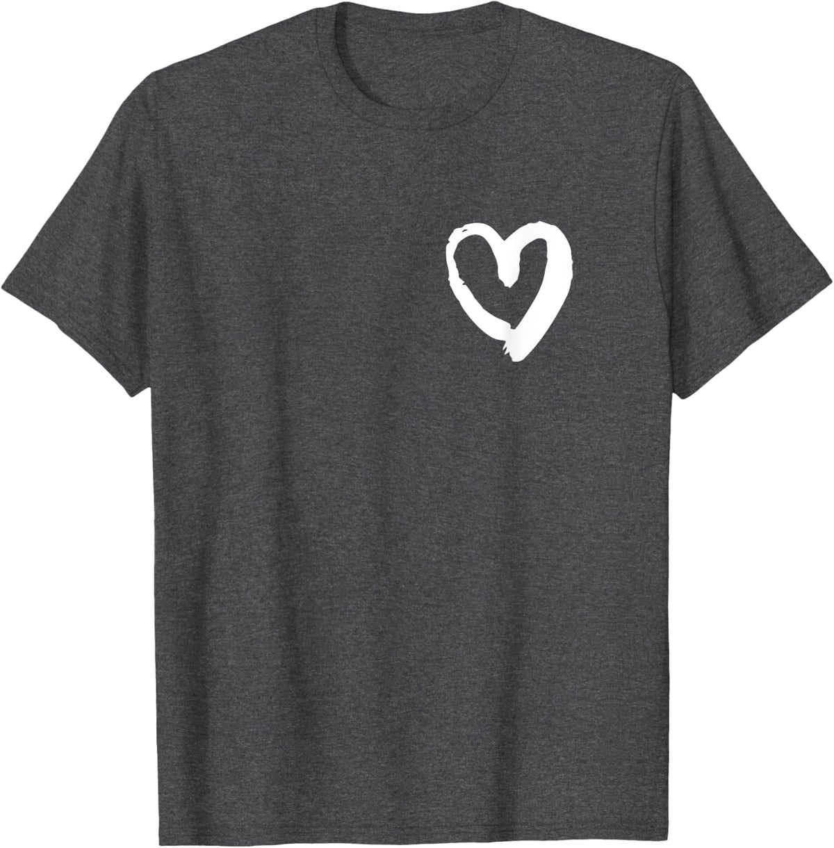 White Tiny Brush Heart Pocket Valentine's Day Love T-Shirt - Dark Heather Grey