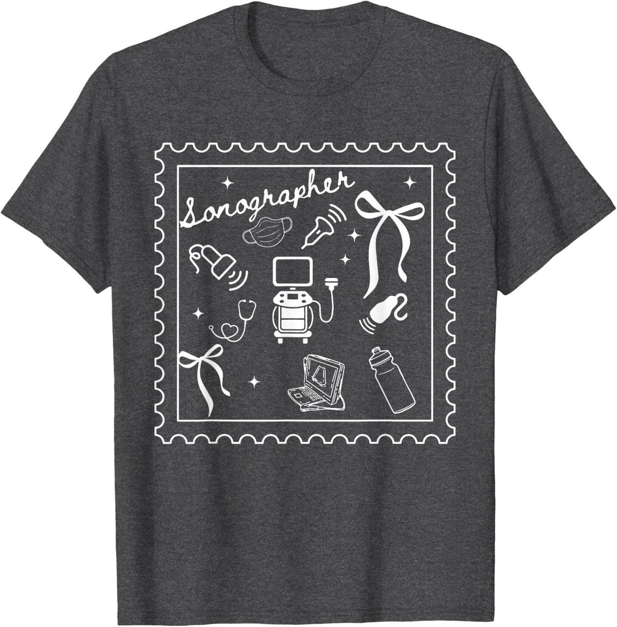Stamp Coquette Sonography Sonographer Ultrasound Tech RDMS T-Shirt - Dark Heather Grey