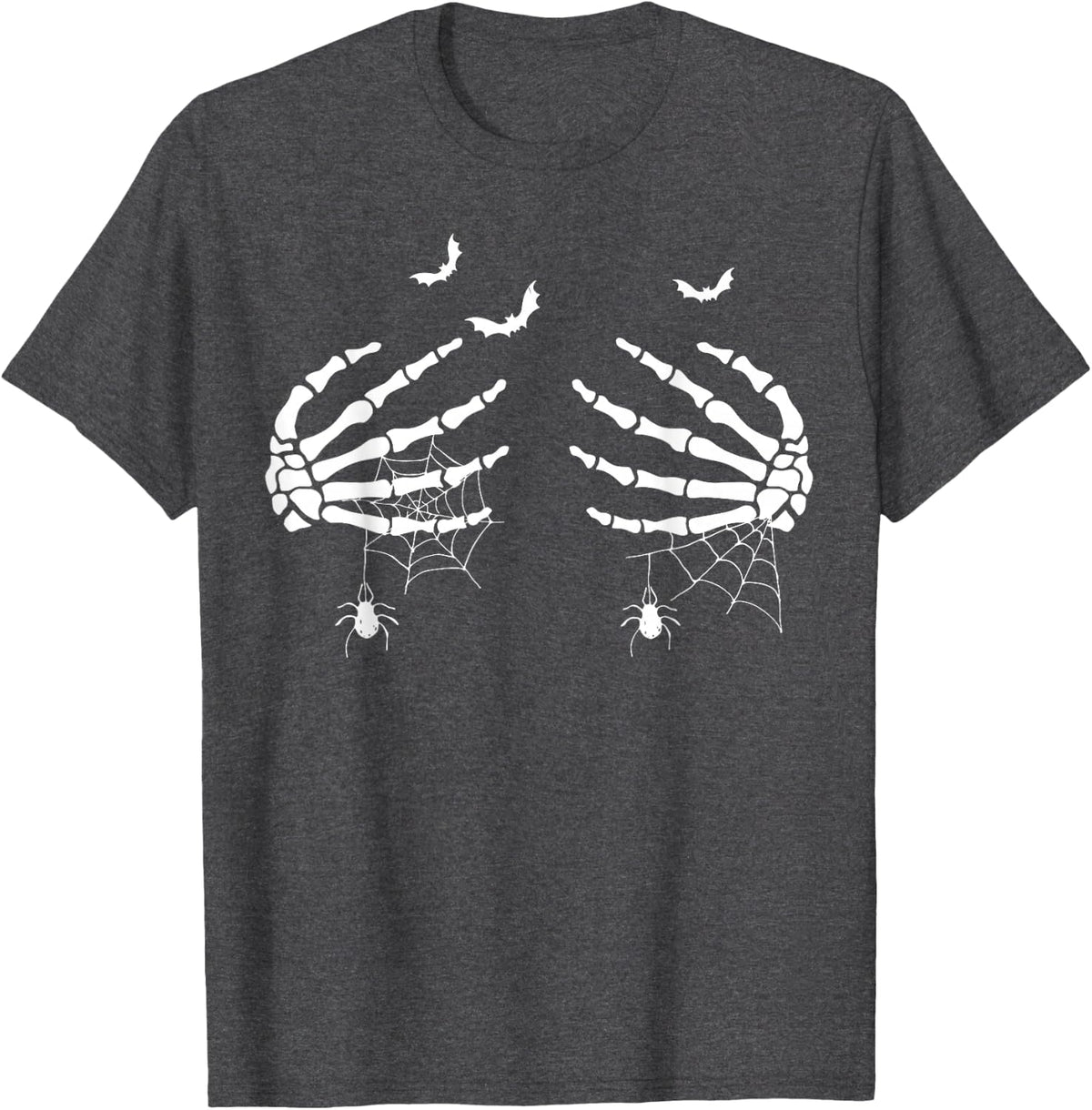 Halloween Skeleton Hand Women's Boobs Spooky Season Women T-Shirt - Dark Heather Grey