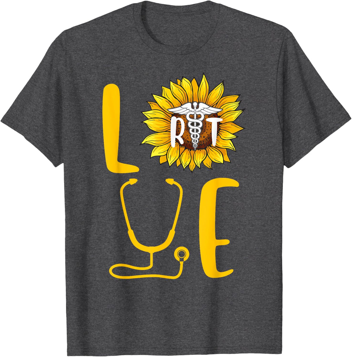 Sunflower Love Flower Nurse Proud Respiratory Therapist Gift T-Shirt - Dark Heather Grey