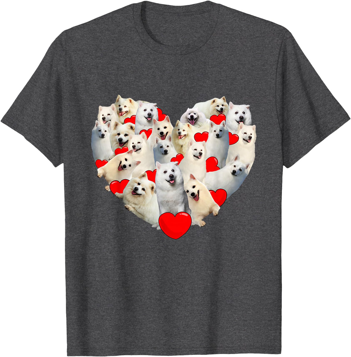 Cute Heart American Eskimo Valentine's Gifts Funny Heart Love American Eskimo Valentine's Day Gift T-Shirt - Dark Heather