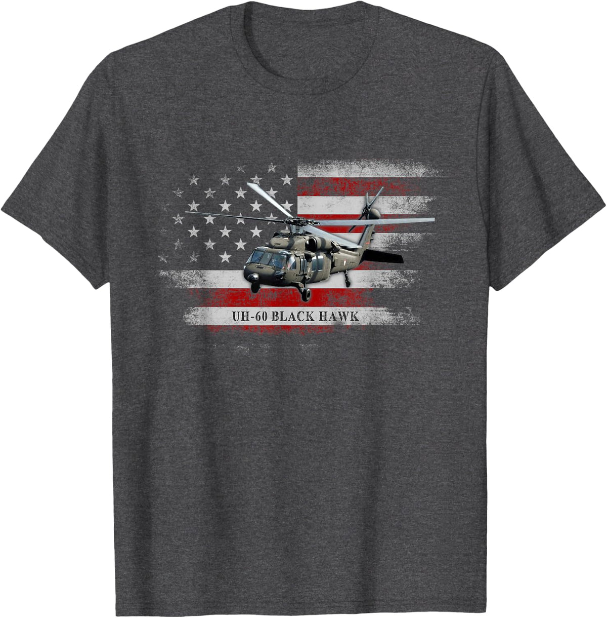UH-60 Black Hawk Helicopter USA Flag Helicopter Pilot Gifts T-Shirt - Dark Heather Grey