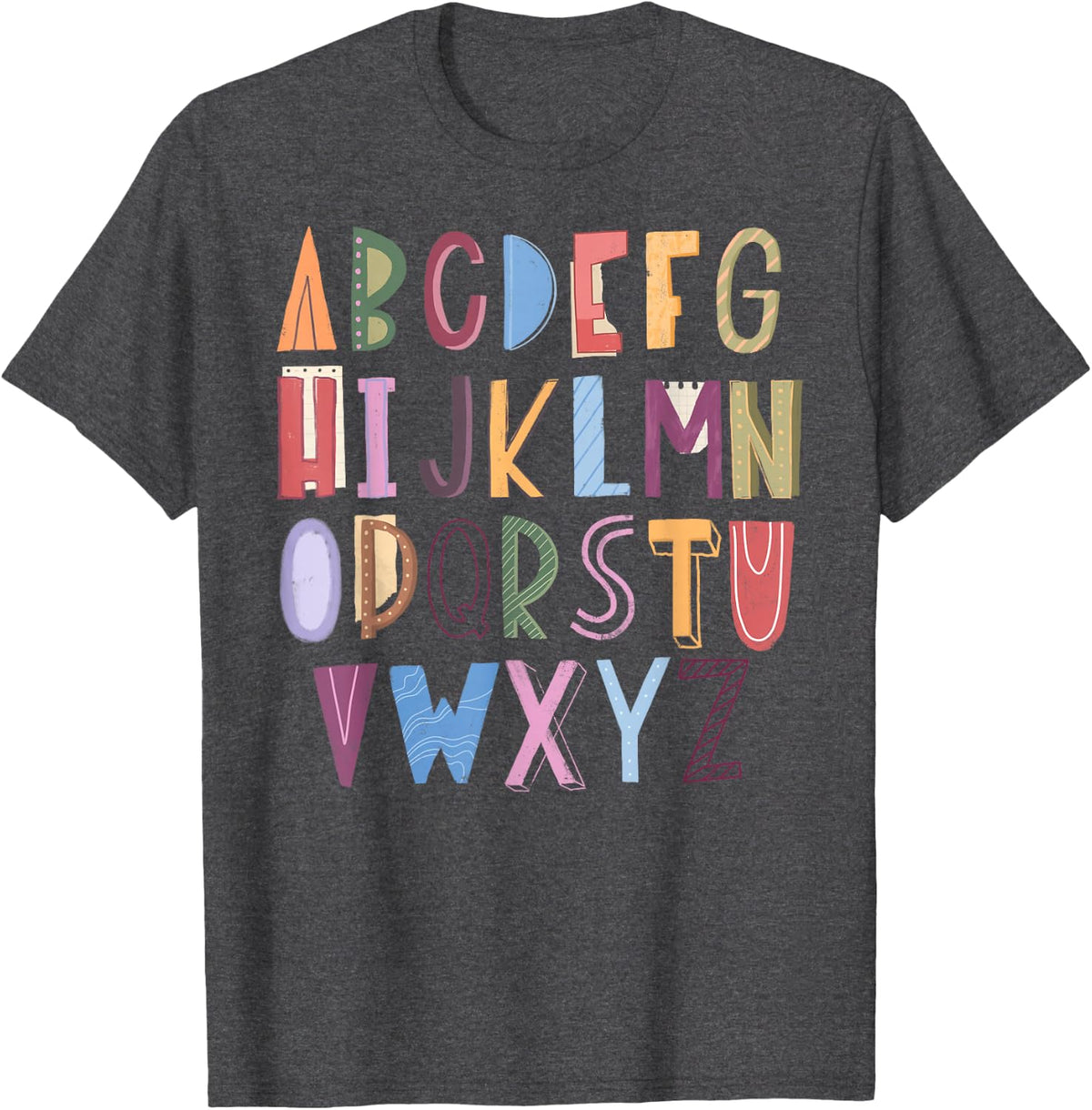 Alphabet ABC Letters Learning School Kindergarten Preschool T-Shirt - Dark Heather Grey