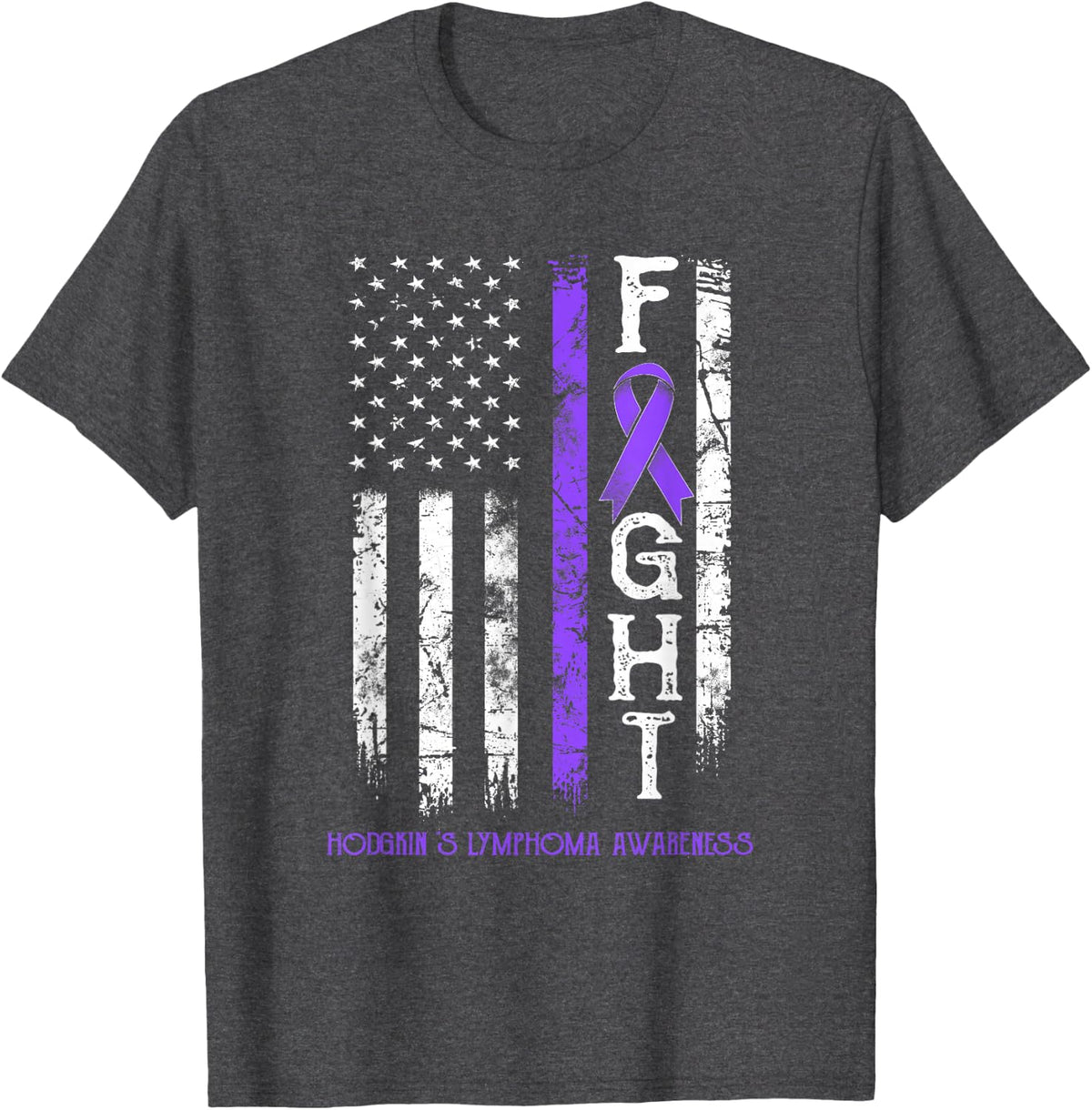 Hodgkin's Lymphoma Warrior US Flag T-Shirt - Dark Heather Grey