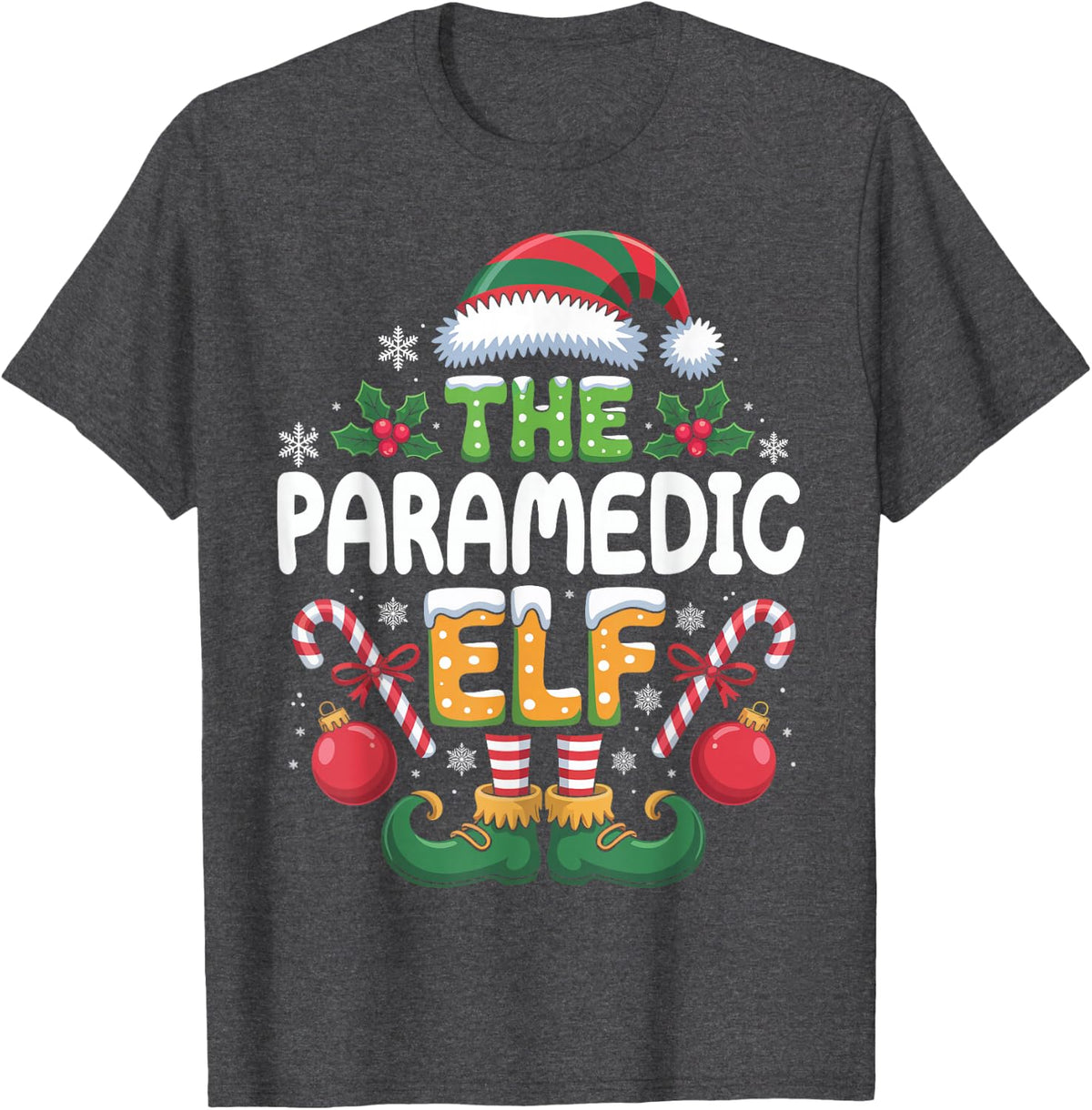 The Paramedic Elf Matching Family Christmas T-Shirt - Dark Heather Grey