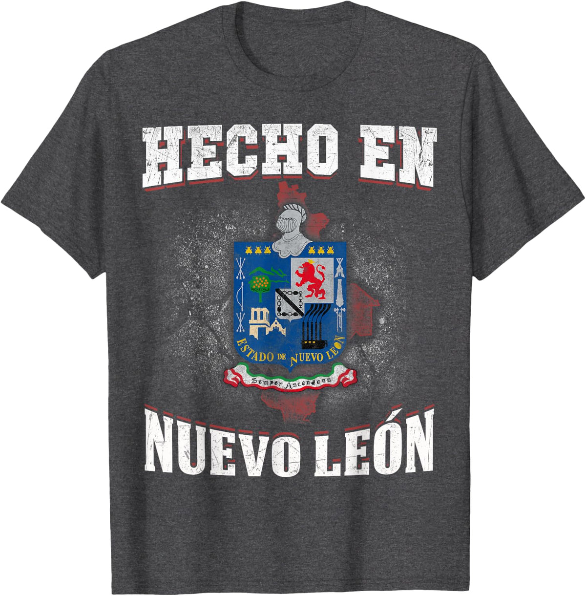 Hecho En Nuevo Leon Mexican flag t-shirt coat of arms clothe - Dark Heather Grey