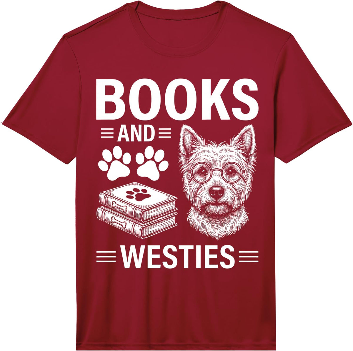 Books and Westies Funny West Highland White Terrier Performance T-Shirt - Red
