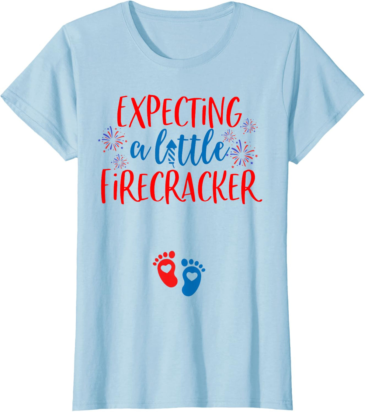 Expecting a Little Firecracker Funny 4th of July Pregnancy T-Shirt - Baby Blue