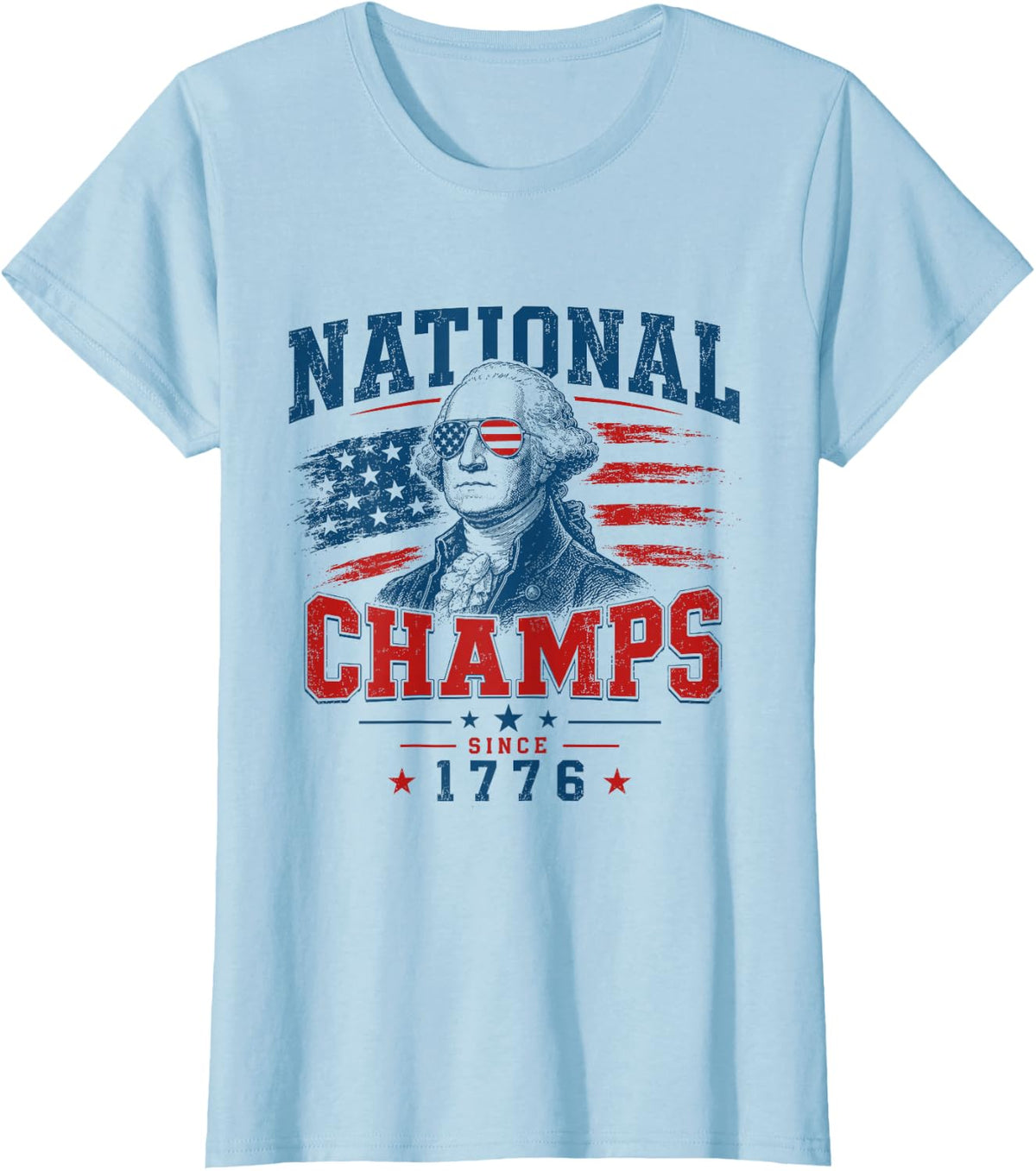 1776 National Champs Vintage Patriotic America 4th of July T-Shirt - Baby Blue