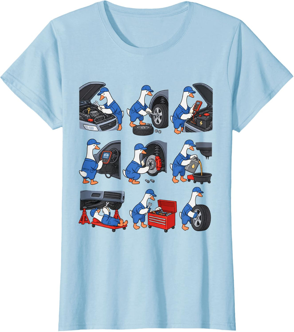 Auto Mechanic Goose Garage Repair Car Maintenance Workshop T-Shirt - Baby Blue