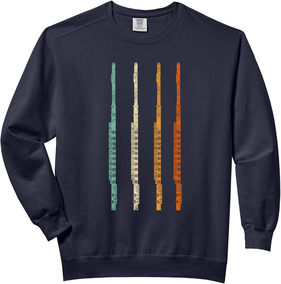Vintage Retro 70s Flute T-Shirt For Flautist & Flute Players Comfort Colors Adult Sweatshirt - Adult Unisex Navy