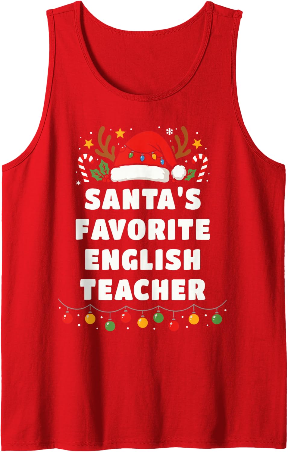 Santa's Favorite English Teacher Funny Christmas Pajama Sleeveless Tank Top - Red