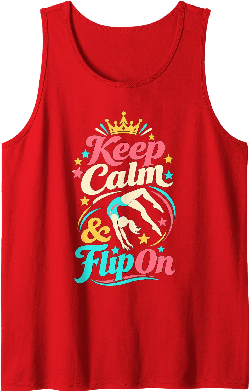 Funny Gymnastics Keep Calm & Flip On for Women Gymnast Sleeveless Tank Top - Red