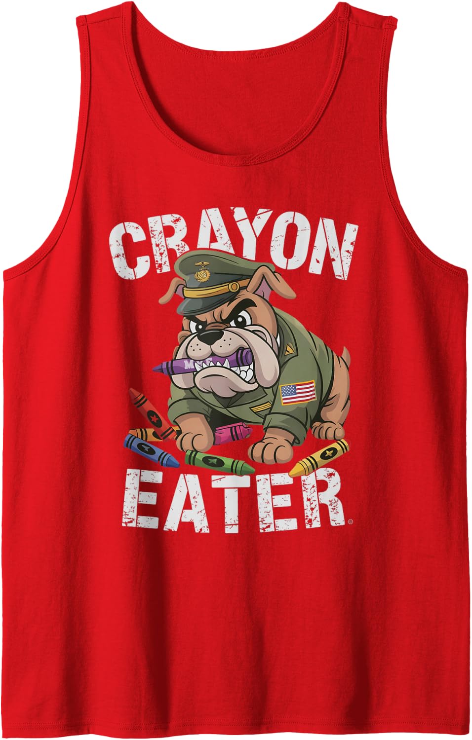 Cute Crayon Eater Military Boot Camp Dog Jarhead Joke Sleeveless Tank Top - Red