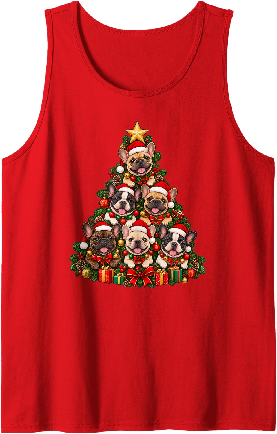 Christmas French Bulldog Holiday Xmas Frenchie Dog Lover Sleeveless Tank Top - Red