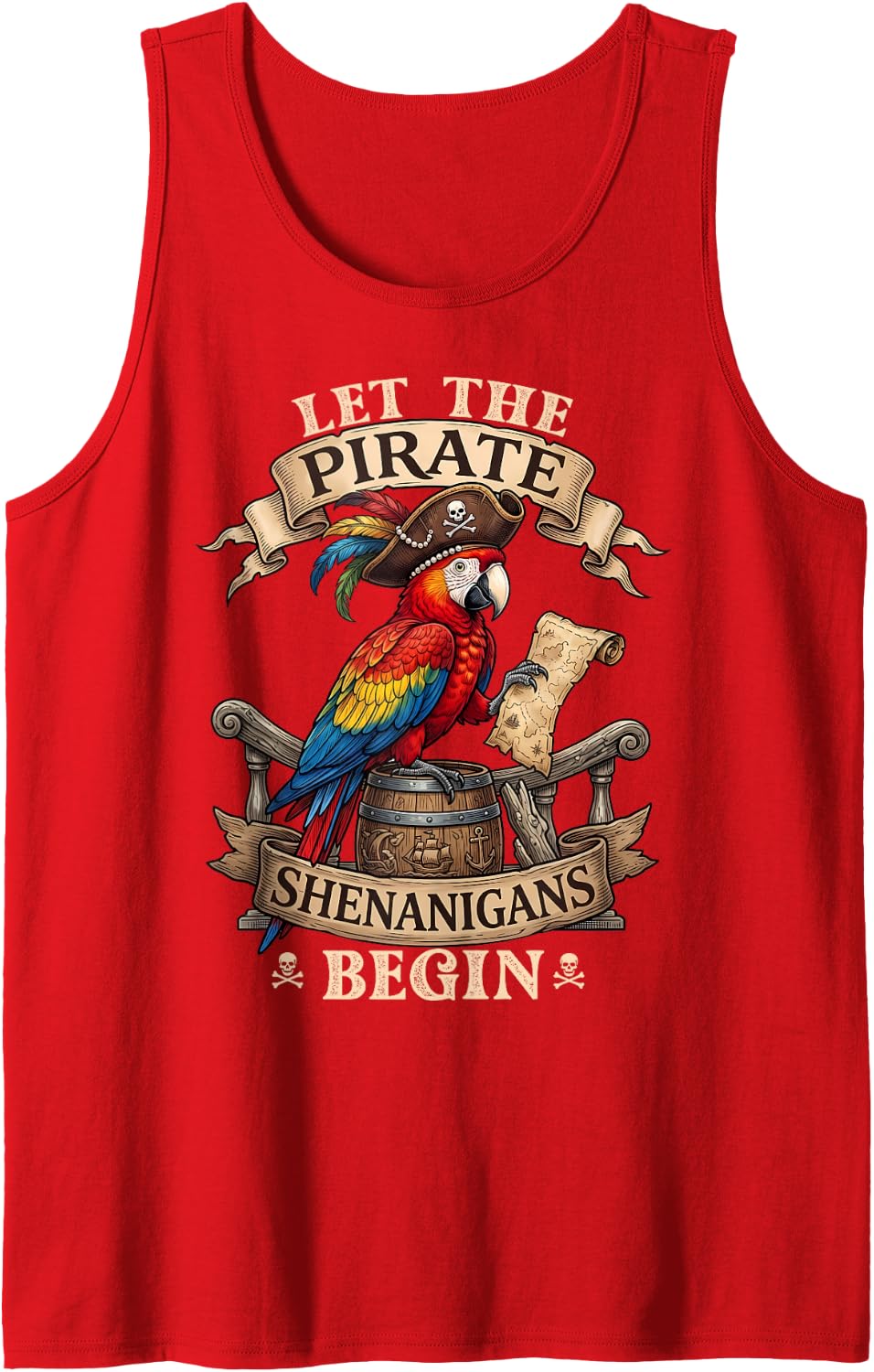 Let The Pirate Shenanigans Begin Halloween Pirate Parrot Sleeveless Tank Top - Red