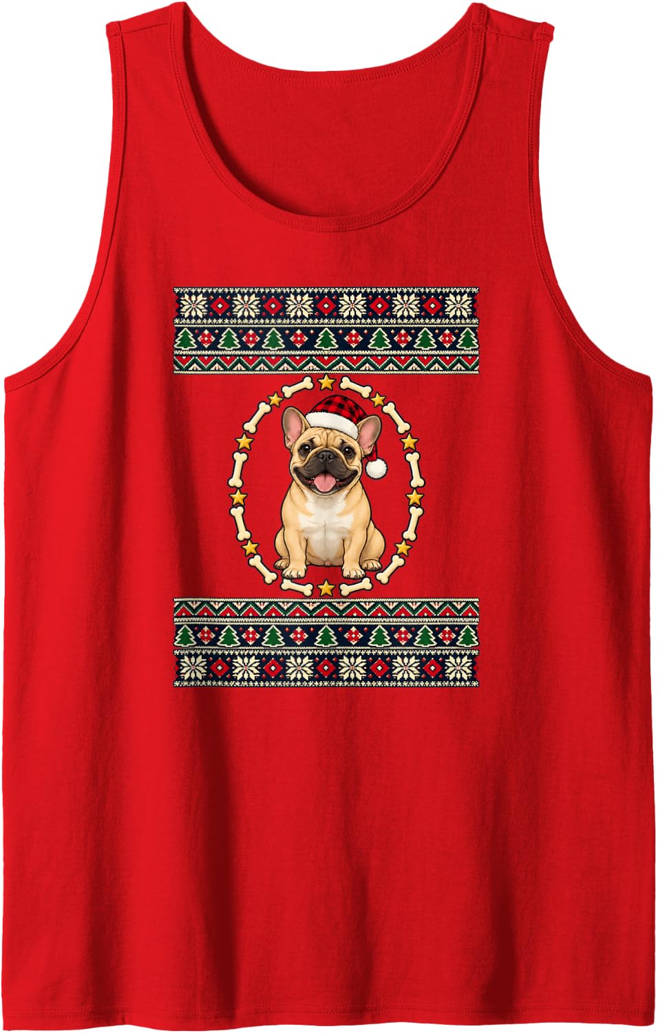 Christmas French Bulldog Ugly Sweater Frenchie Dog Lover Sleeveless Tank Top - Red