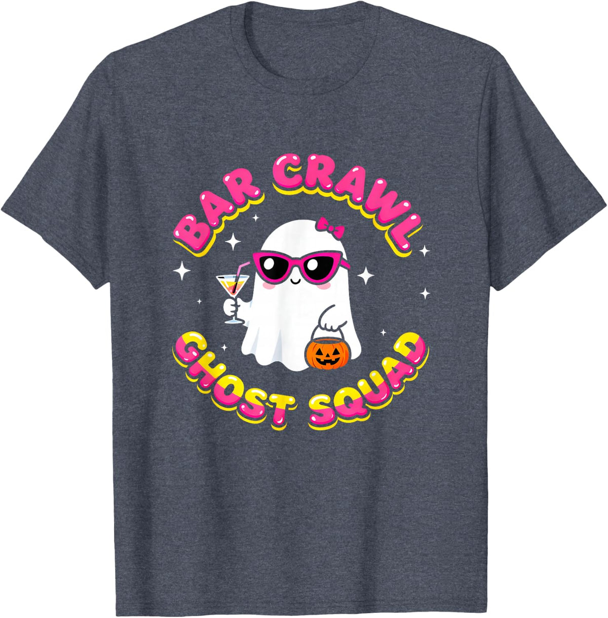 Bar Crawl Ghost Squad Funny Halloween Girls Night Out Party T-Shirt - Heather Blue