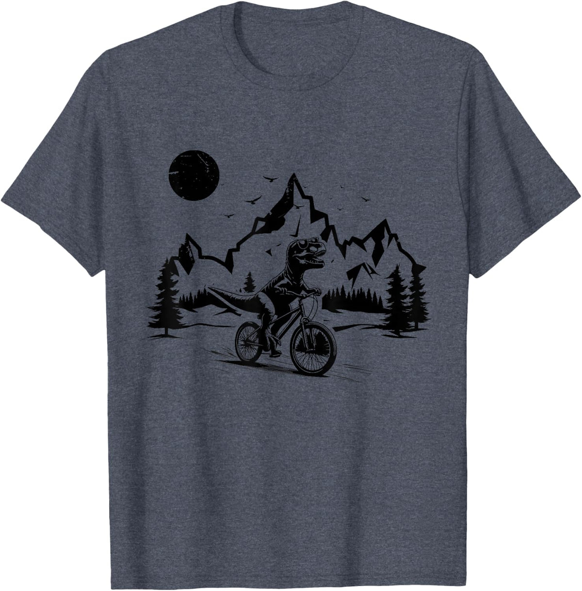 Trex Riding Bicycle Vintage Mountain Biking Dino T-Rex Biker T-Shirt - Heather Blue