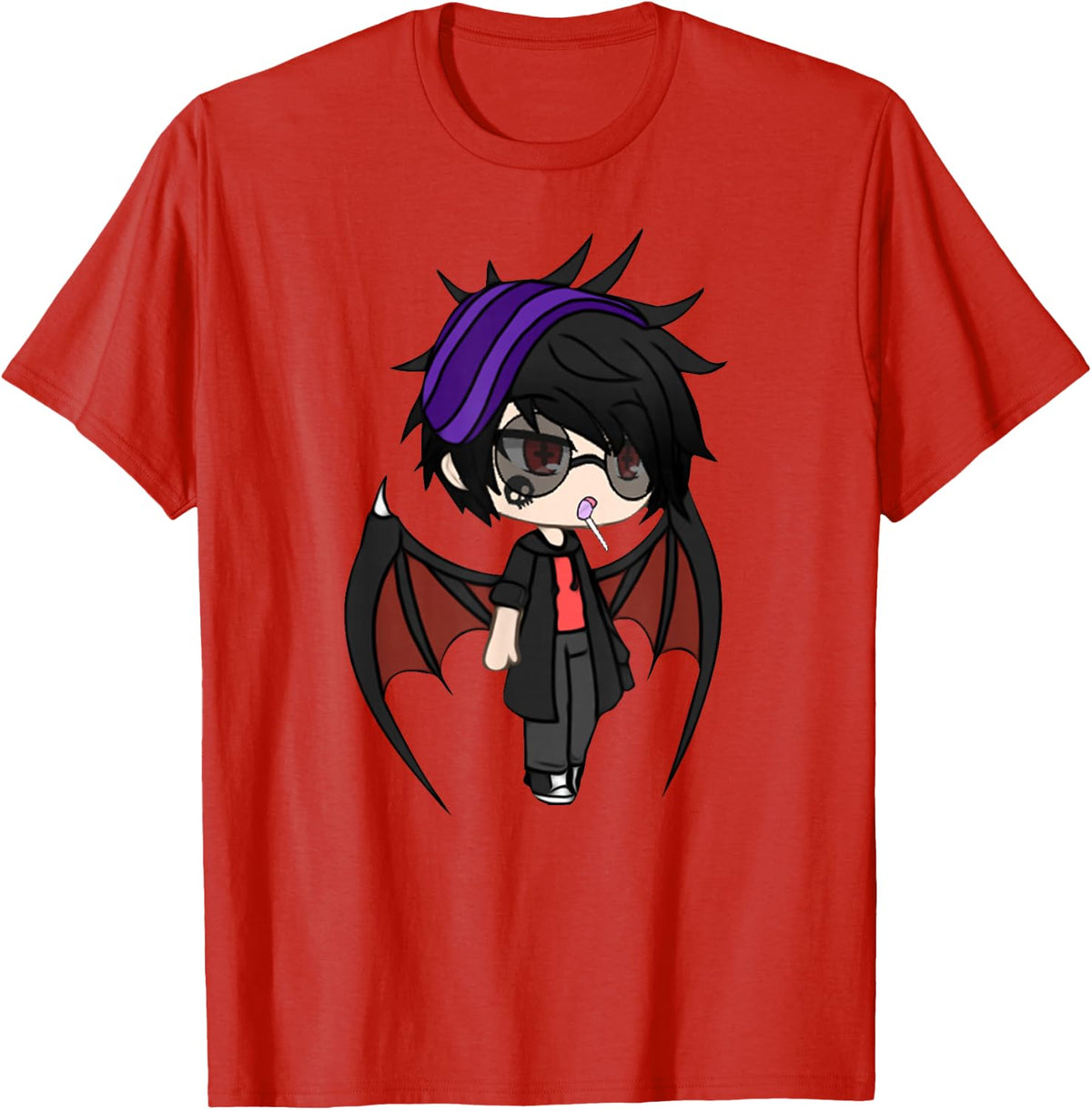 Cute Chibi style Kawaii Anime Vamp Boy with Vampire Wings T-Shirt - Red