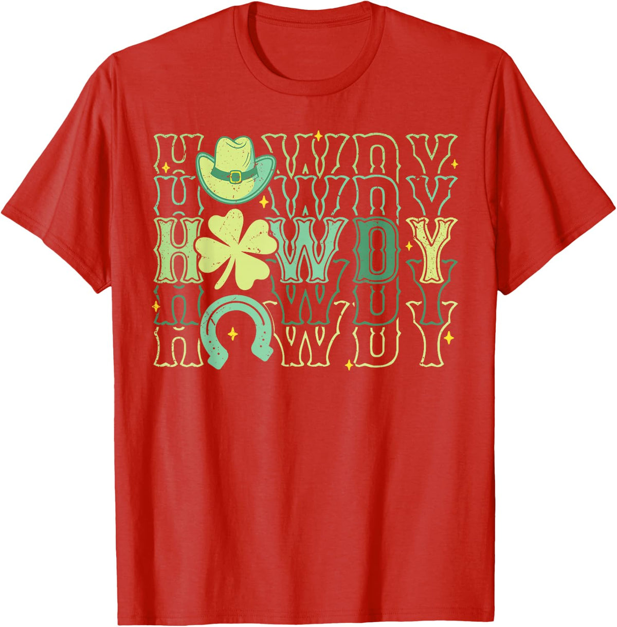 Western Howdy Cowboy St Patty's Lucky Irish St Patrick's Day T-Shirt - Red