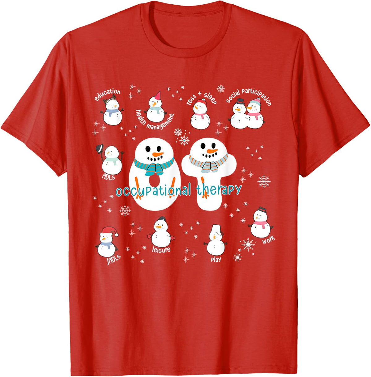Occupational Therapy Christmas Snowman OT Therapist Xmas T-Shirt - Red