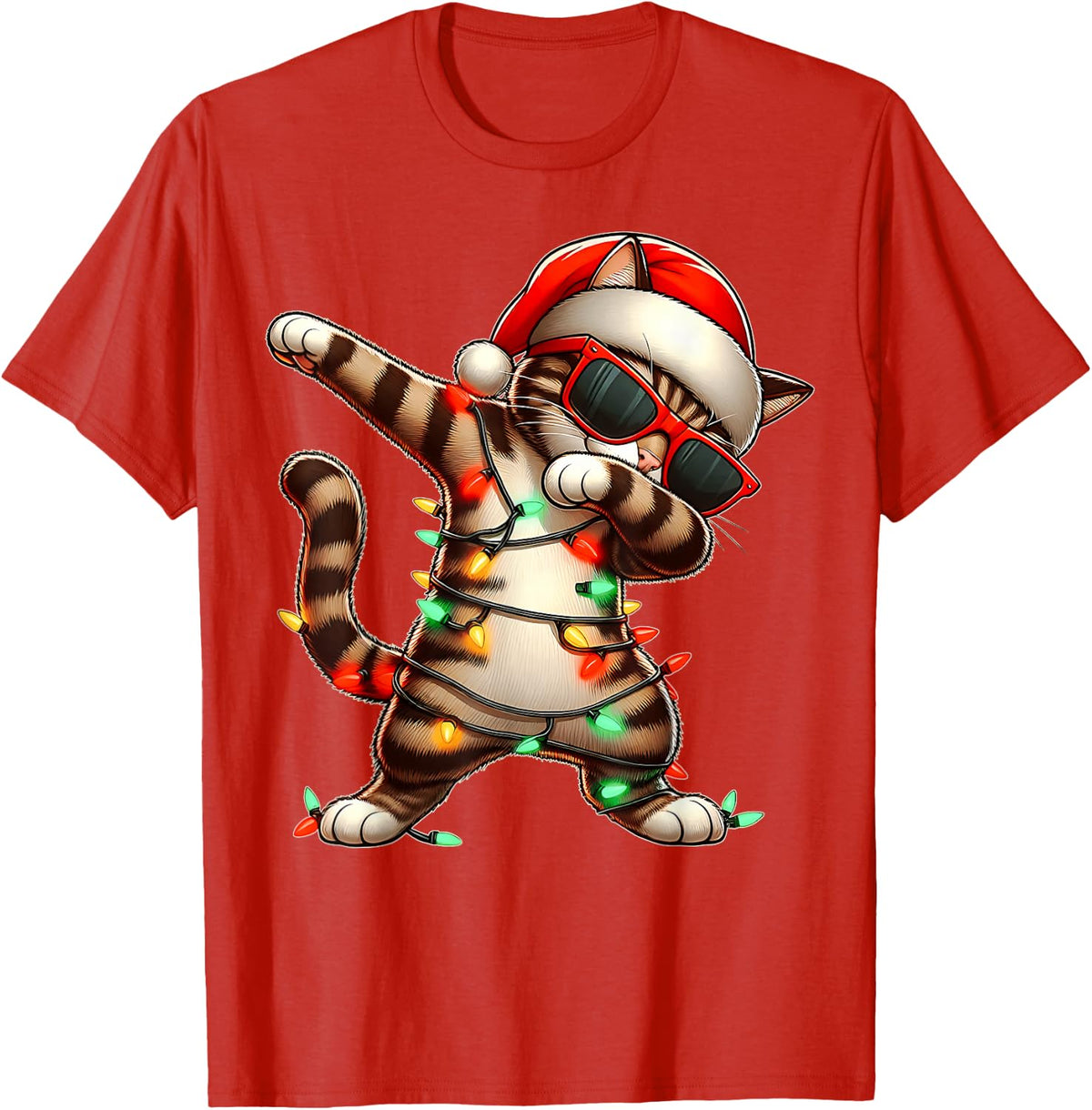 Dabbing Tabby Cat Orange Cat Sunglasses Cute Christmas Xmas T-Shirt - Red