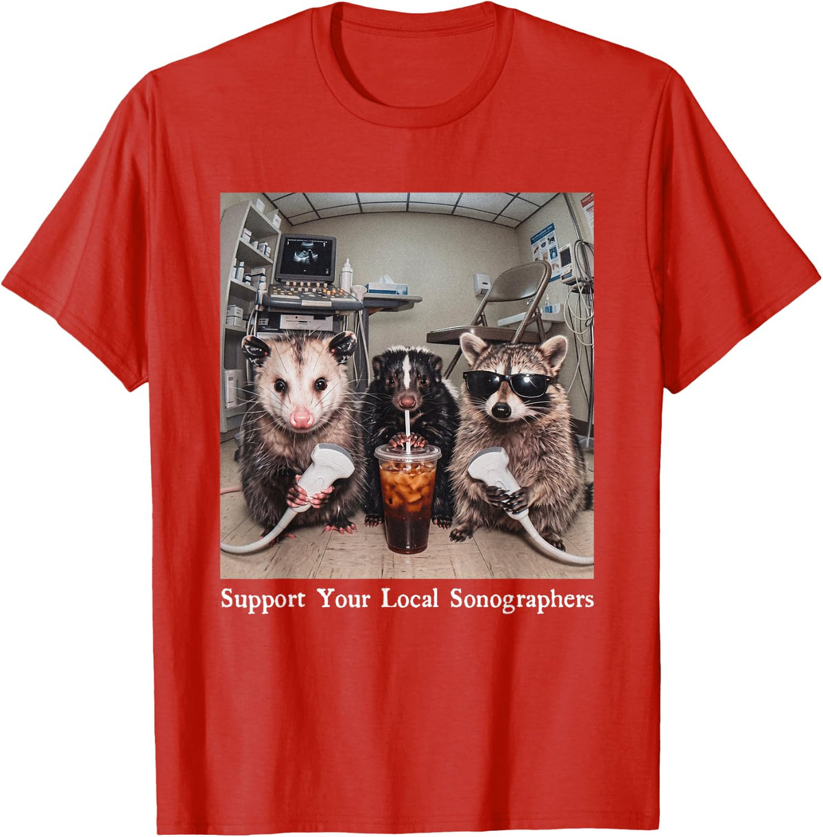 Support Your Local Sonographers Funny Ultrasound Animal T-Shirt - Red