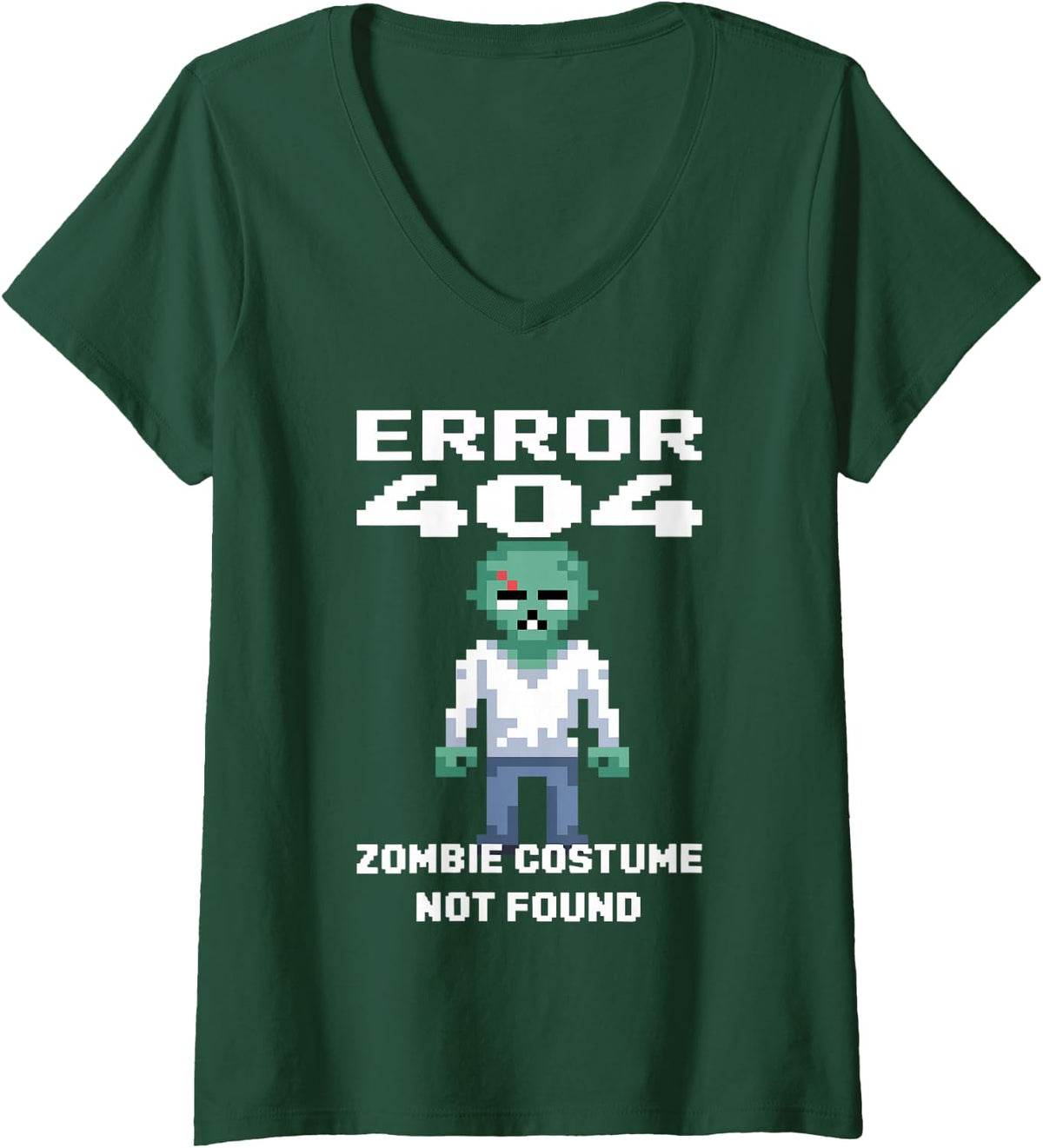 Women's Error Zombie Costume Missing Not Halloween Found Programmer V-Neck T-Shirt - Dark Green