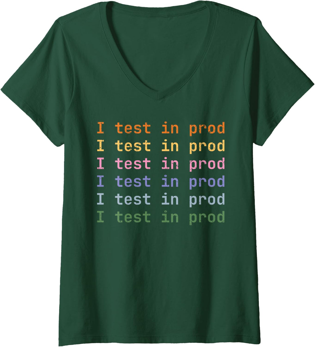 Womens I Test In Prod Coding Humor Production Tonight V-Neck T-Shirt - Dark Green