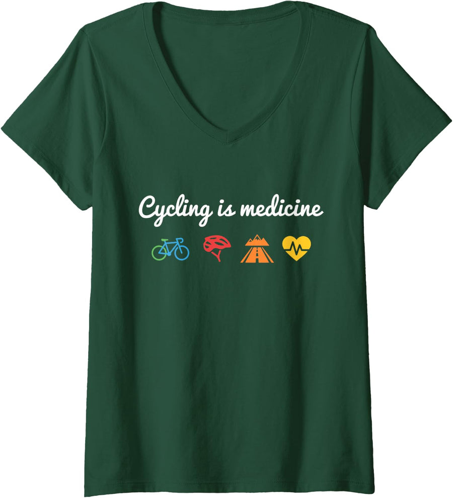 Women's Cycling is Medicine Biking Week Biker Cycling Funny Cyclist V-Neck T-Shirt - Dark Green
